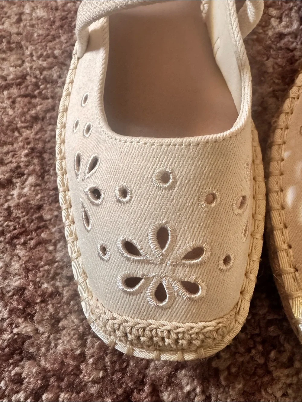 Time and Tru Cream Mary Jane Slingback Espadrille with Floral Cutouts